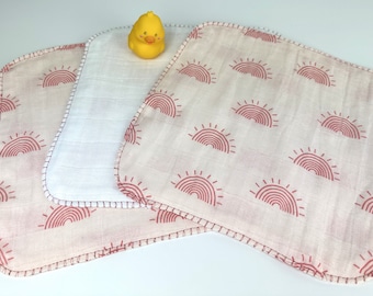 Lussuose salviette per neonati in garza di mussola Set di 3 arcobaleni rosa / regalo per bambina