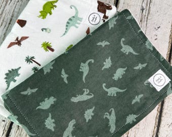 Baby Shower Gift Set / Baby Boy Burp Cloth Set / Dinosaur Burp Cloth / Green Burp Cloth