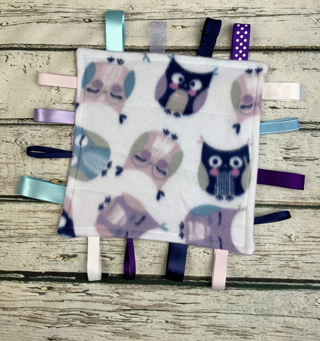 Baby Girl Minky Tag Blanket Owls Purple Lovey Baby Shower Gift