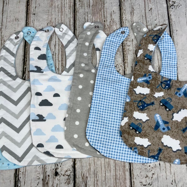 Flannel Double Sided Baby Bibs for boy / Reach for the Sky Collection / airplane nursery