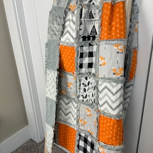 Baby Boy Minky Rag Crib Quilt Blanket / Woodland Animals Nursery Quilt / Fox Baby Blanket / Friendly Fox Collection/ Crib Bedding