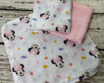 Lussuosi asciugamani per neonati in mussola e garza, set da 3, Minnie Mouse / regalo per bambina