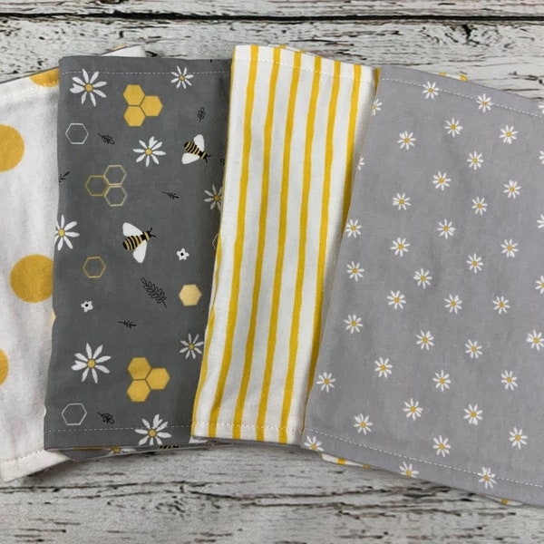 Flannel Double Sided Baby Burp Cloths girl / Baby Bee Collection / yellow and gray / Burp Rags / baby shower gift set