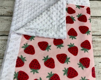 Baby Girl Pink Strawberries Minky Blanket / modern baby nursery / baby shower gift