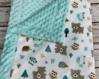 Gender Neutral Soft Minky Baby Decke Waldtiere / Baby Geschenk