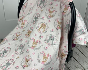 Baby Girl Car Seat Canopy Cover / Baby Gift / Pink Woodland Animals  / Car Seat Cover / Baby Girl Car Seat Cover / Blush Meadow Collection