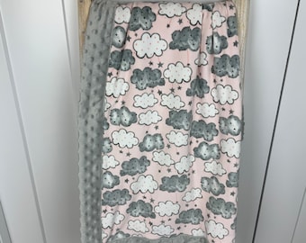 baby girl minky blanket / soft & comfy minky baby blanket / pink and gray clouds / baby shower gift / modern nursery