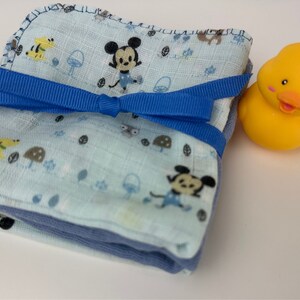 Luxurious Baby Washcloths Muslin Gauze Set of 3 Mickey Mouse / Baby Boy Gift