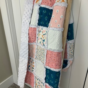 Baby Girl Rag Crib Quilt Blanket Floral Pink and Blue Butterfly / Baby Girl Gift / modern floral / Floral Whimsy Collection