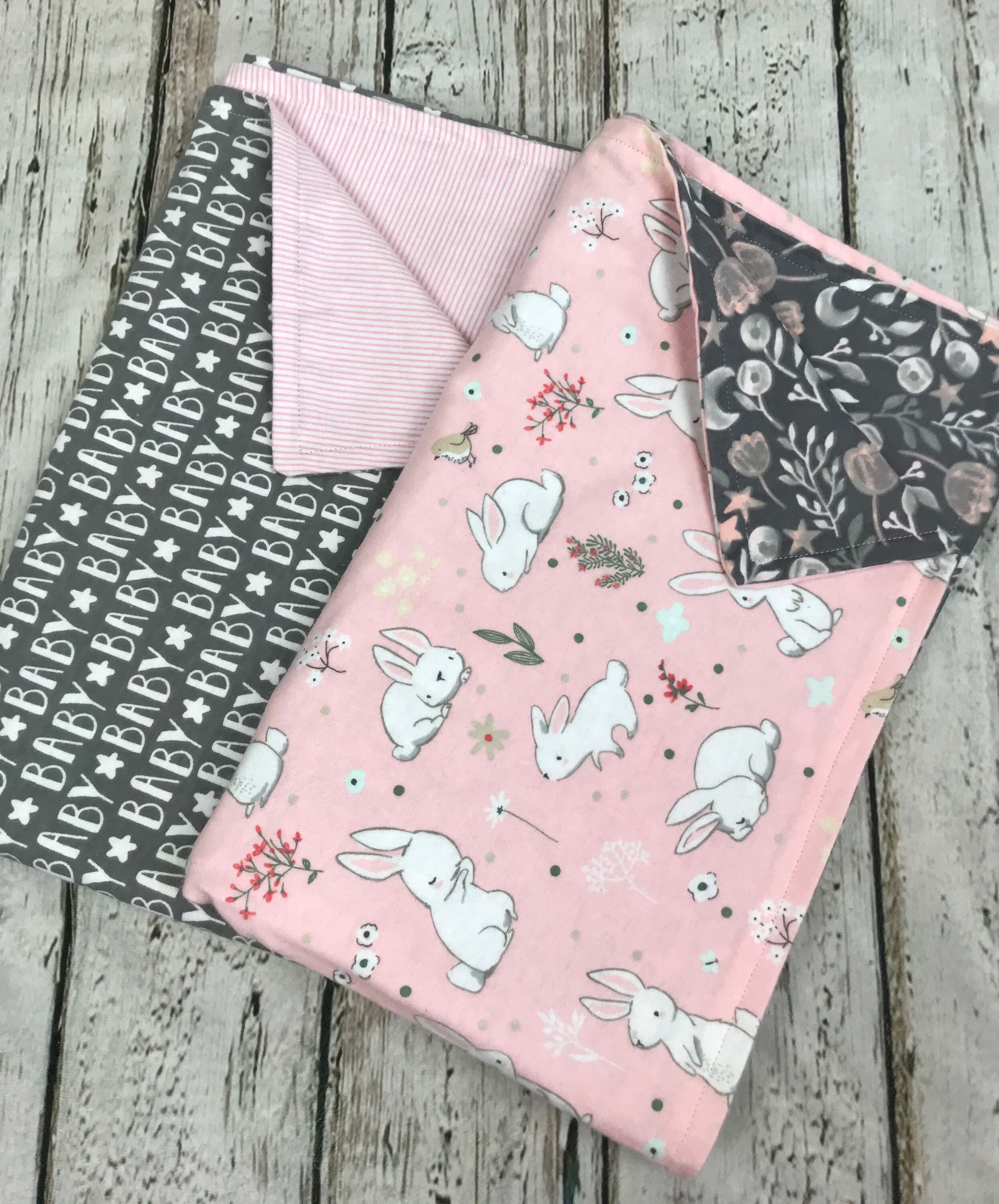 Flannel Double Sided Baby Receiving blanket / Pink Bunny Etsy