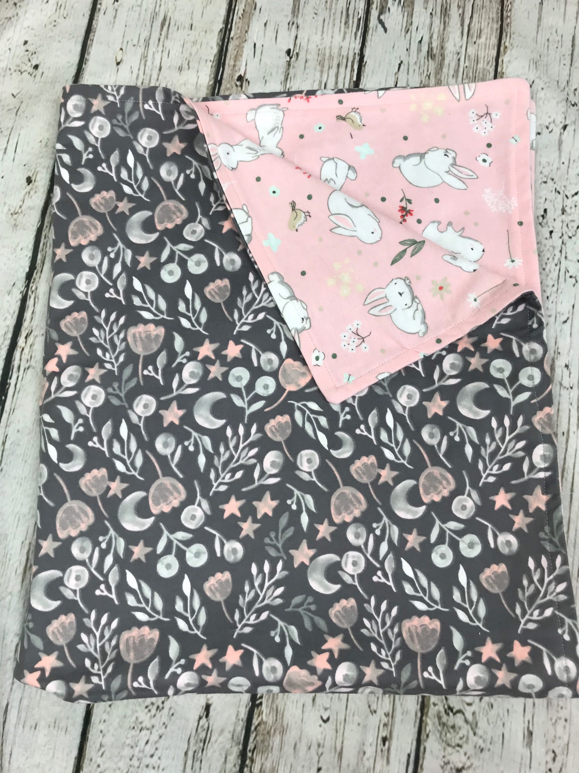 Flannel Double Sided Baby Receiving Blanket / Pink Bunny Etsy