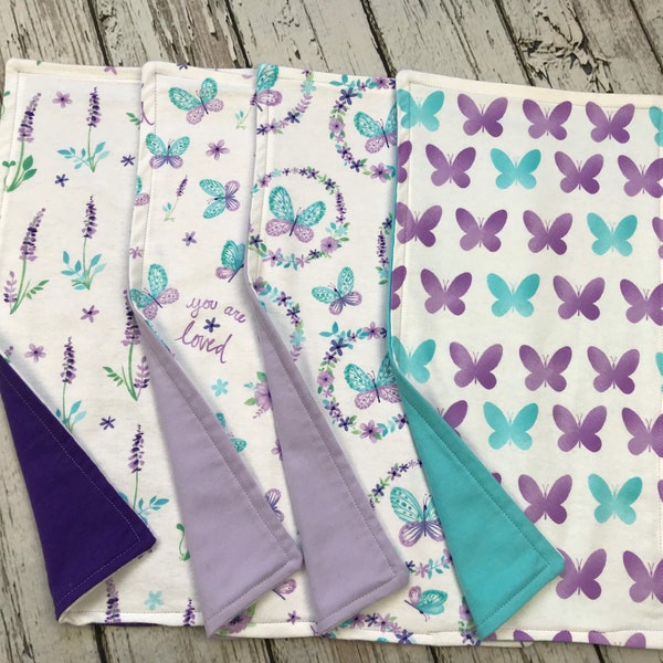 Baby Girl Burp Cloths / Baby Girl Gift / Purple Butterfly / Butterfly Bliss Collection / purple modern nursery / baby girl burp rags