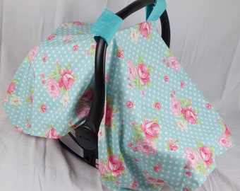 SALE! Baby Girl Lightweight Baby Carrier Cover Floral / Baby Girl Gift / Modern Floral Lattice / Pink and Blue / Car Seat Cover