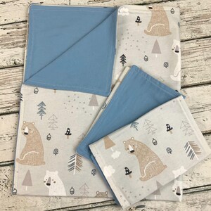 Baby Boy Receiving Blanket Burp Cloth Bib Woodland Animals Bears / Baby Boy Shower Gift Set
