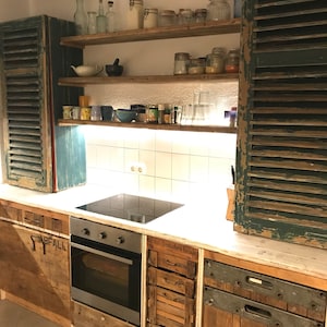 kitchen vintage retro old wood lumber worktop concrete shabby chic