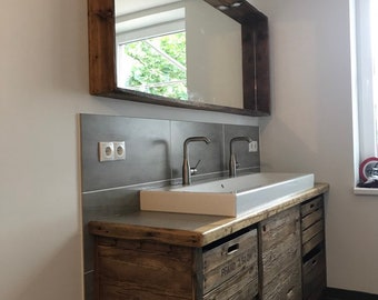 Washbasin Reclaimed Wood Driftwood Concrete Mirror Individual