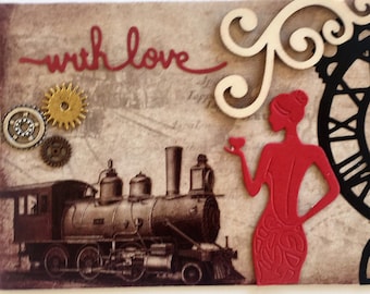 Card Making Kit Vintage Steampunk 8 Cards- paper mixed media