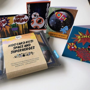 Kit de confecção de cartões infantis - Espaço e Super heróis