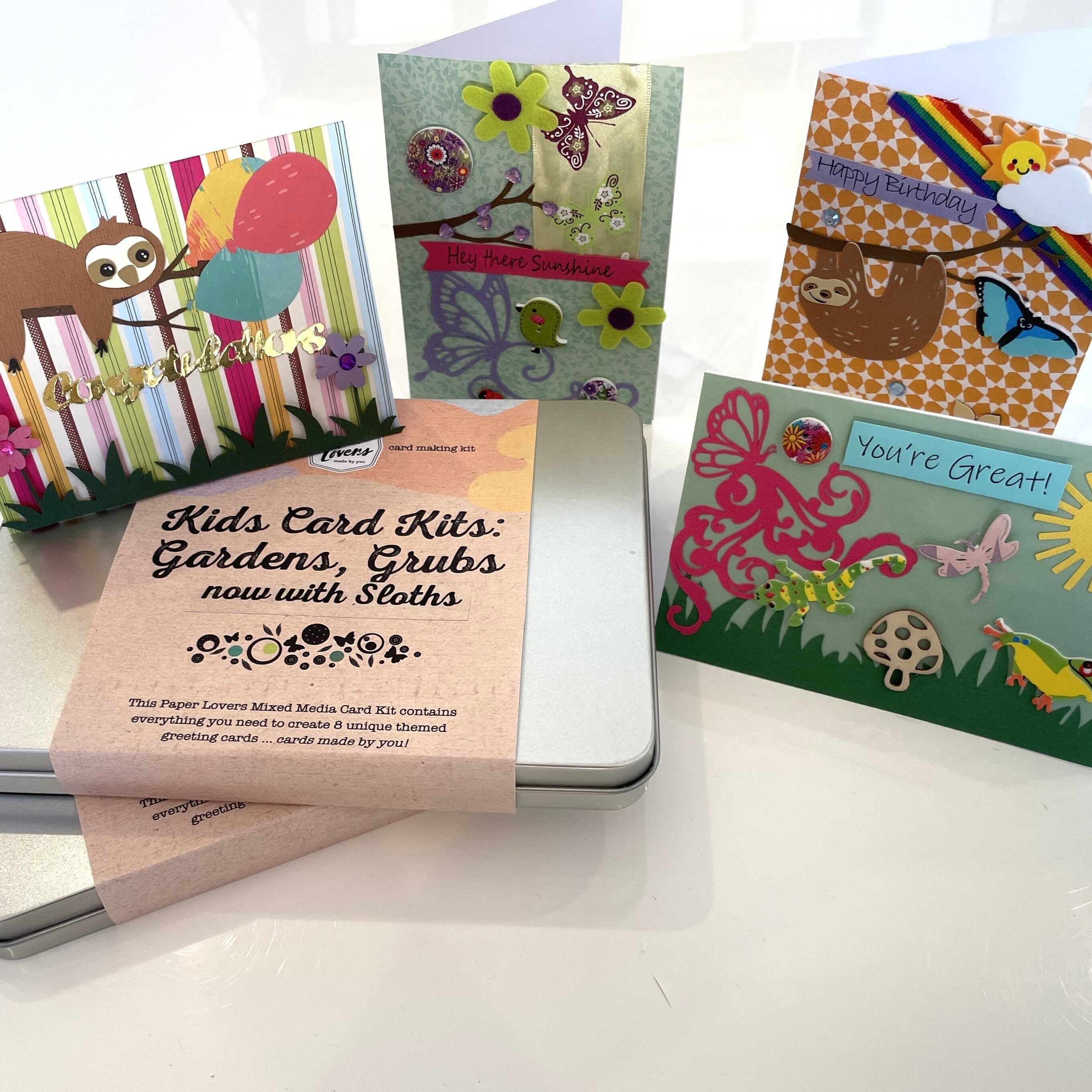 NEW UPDATED Kids Garden, Grubs and Sloths Card Making Kit 