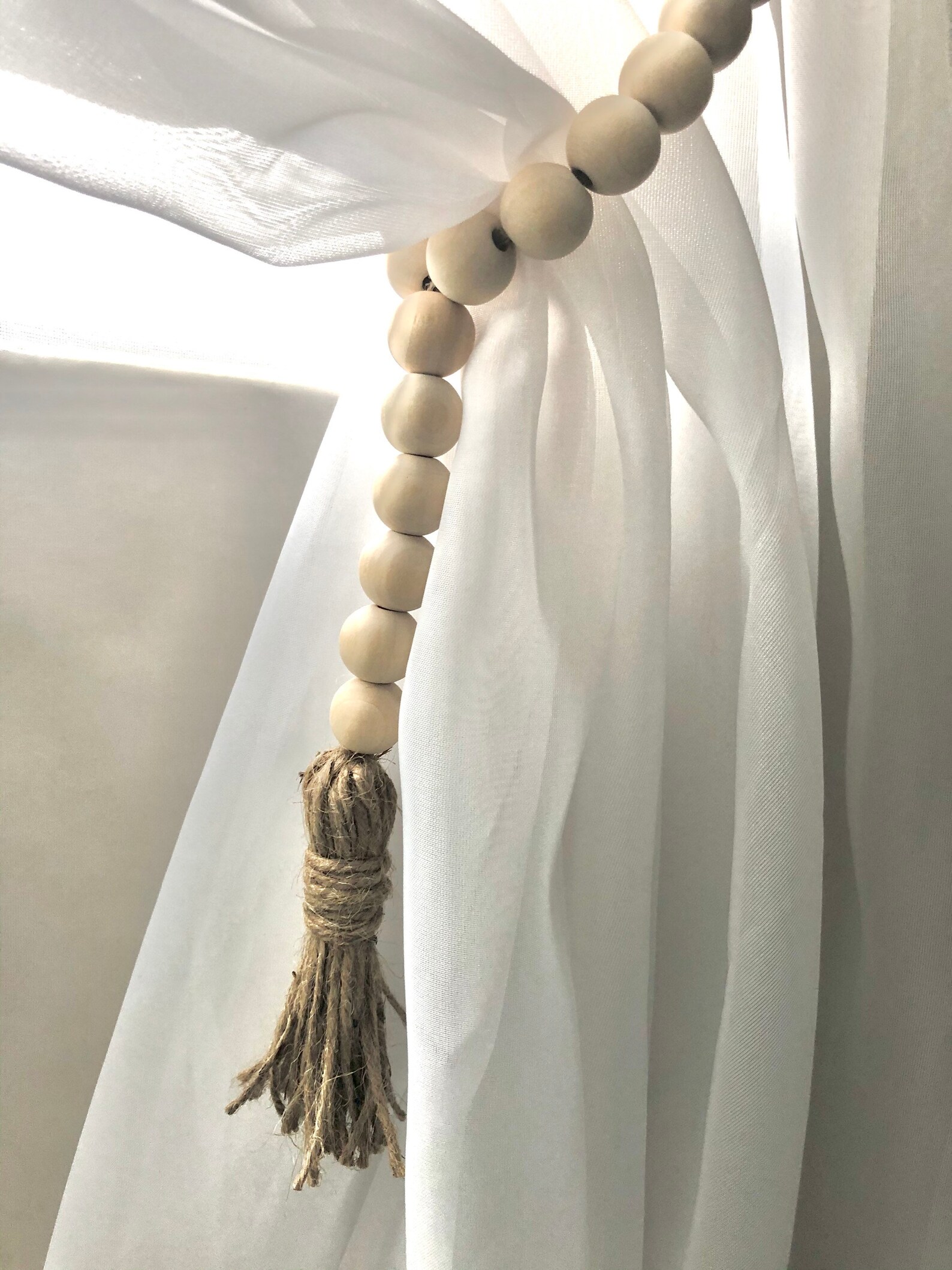 Farmhouse beaded curtain tie backs Farmhouse beaded garland Etsy