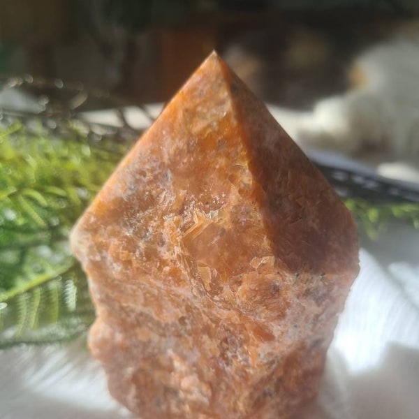 Orange Orchid Calcite Raw Cut Base Polished Point