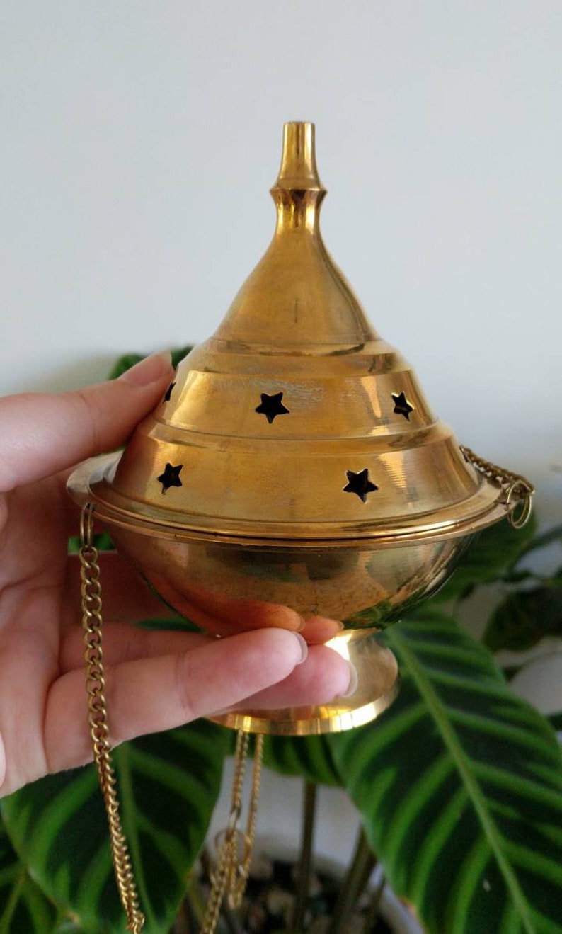 Large Brass Hanging Incense Burner Censer