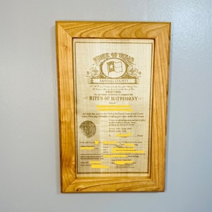 Engraved Wooden Marriage License | Anniversary Gift | For Her | For Him | Wedding Gift