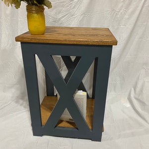 DIY build plans for Modern Farmhouse End table.  With tutorial video.