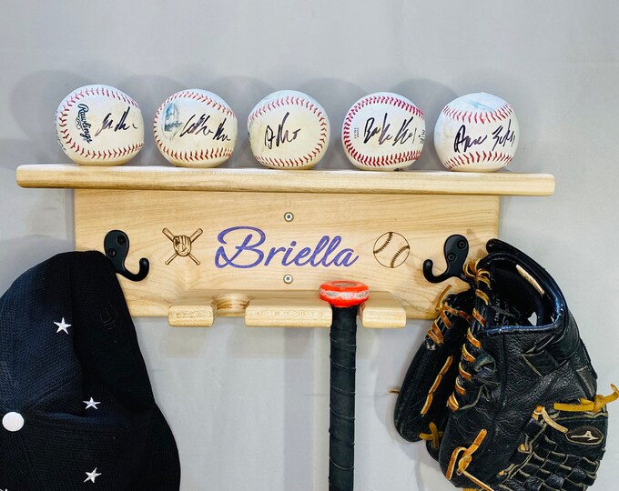 Personalized Baseball Bat Rack | Hat Rack | Baseball Display | Baseball ...