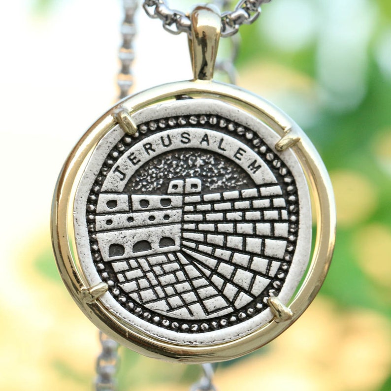 Mens Holly Jerusalem Necklace Golden Shalom Hebrew Symbol Jewish