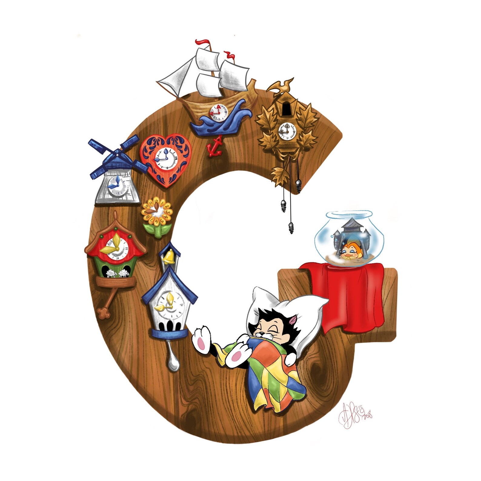 Pinocchio / Gepetto / G / Cuckoo Clock / Clocks / Art Print / Etsy