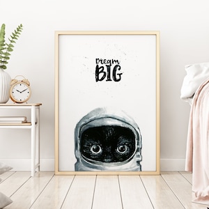 Katze Druck, 29,7x42 cm, Raum Tier, Katze Plakat, Kunst, Katze Aquarell, Raum Katze, Tier, Traum groß, Natur, niedliche Katze, urbanjunglestories,