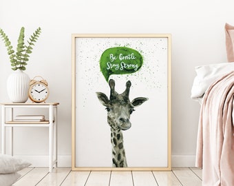 Watercolor Giraffe Print, A3 Kids Room Wall Art