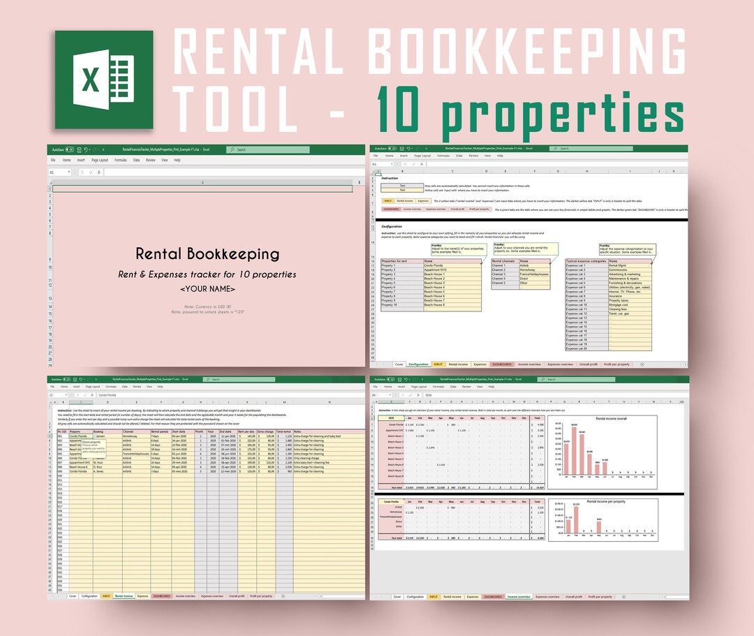 Rental Bookkeeping for up to 10 Properties Airbnb Tracking Etsy