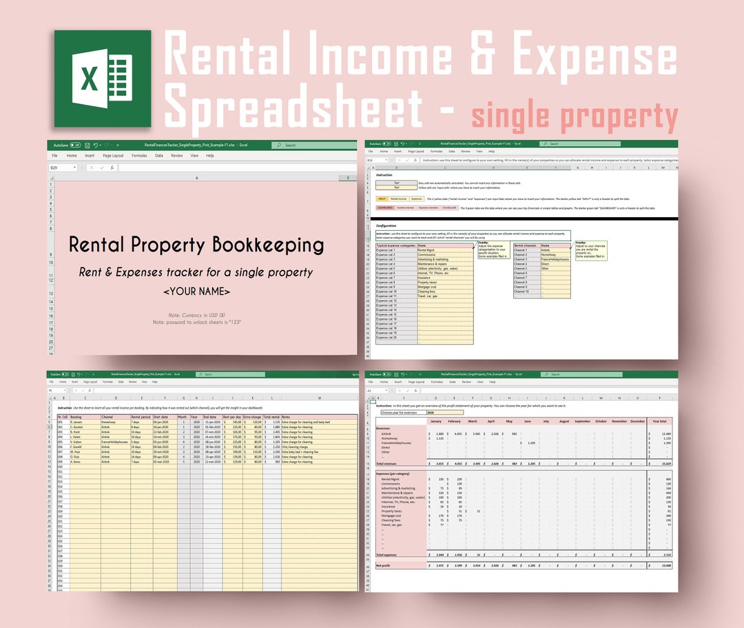Rental & Expense Spreadsheet for Single Property Airbnb Rent and
