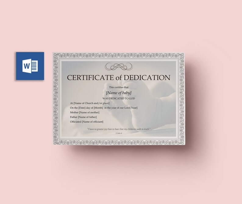 Baby Dedication Certificate Template Boy or Girl Instant | Etsy