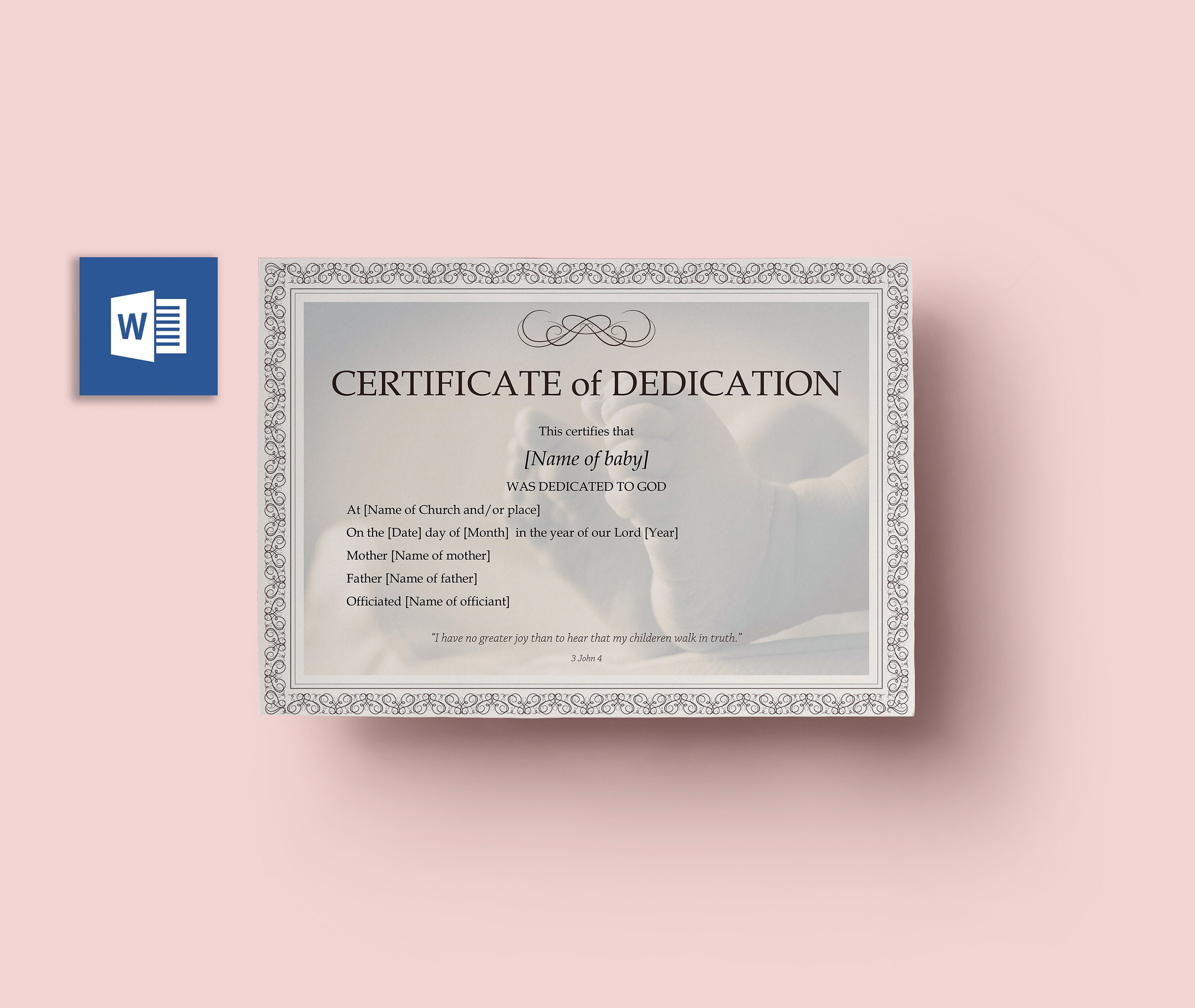Baby Dedication Certificate Template  Boy or Girl  Instant download   Print at home  Gift  Baptism  Dedication to the Lord Throughout Baby Dedication Certificate Template