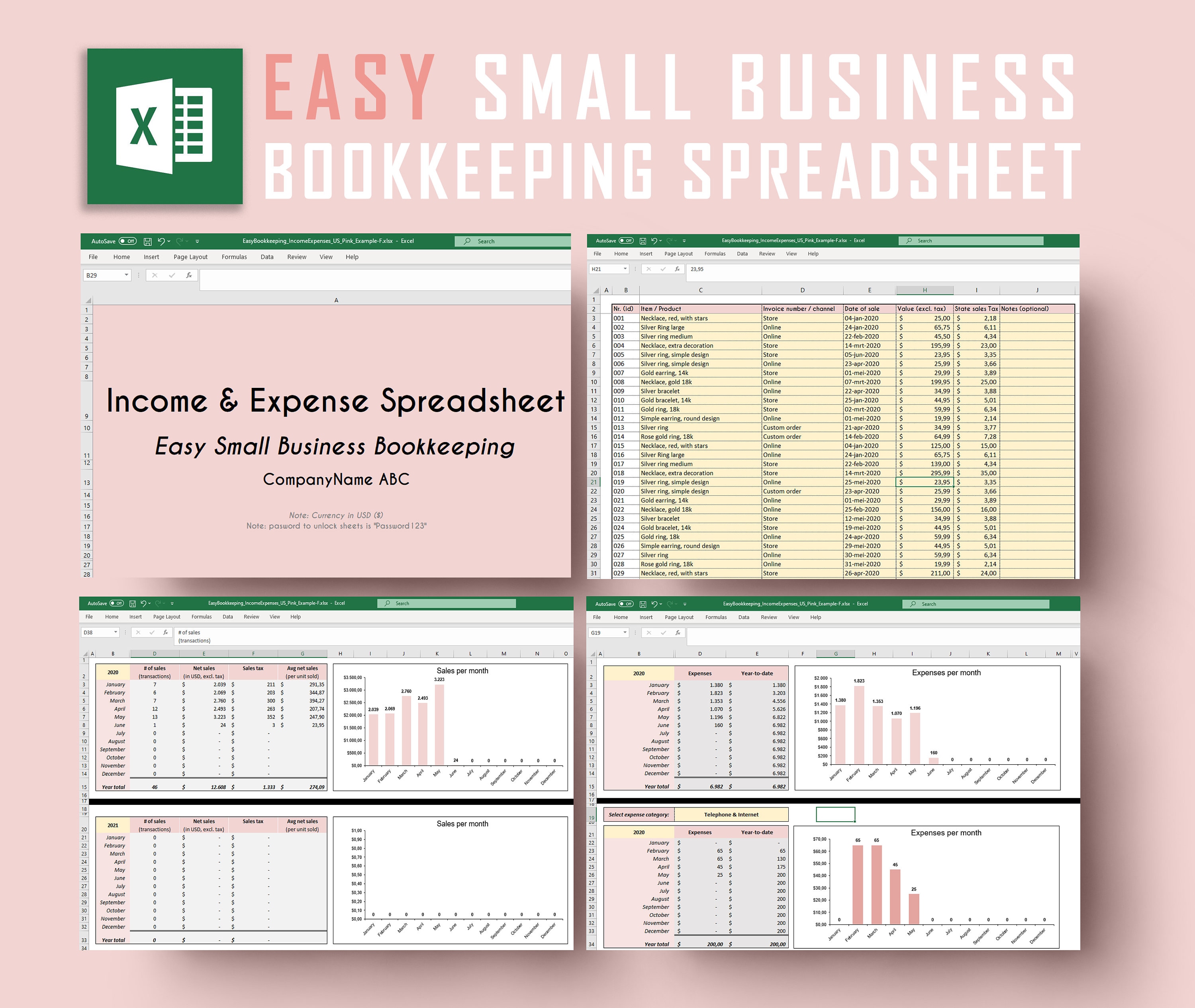 Easy bookkeeping spreadsheet  for small US businesses  Income & Expenses   Excel Spreadsheet  Google sheets  Template  Easy to use Pertaining To Bookkeeping For Small Business Templates