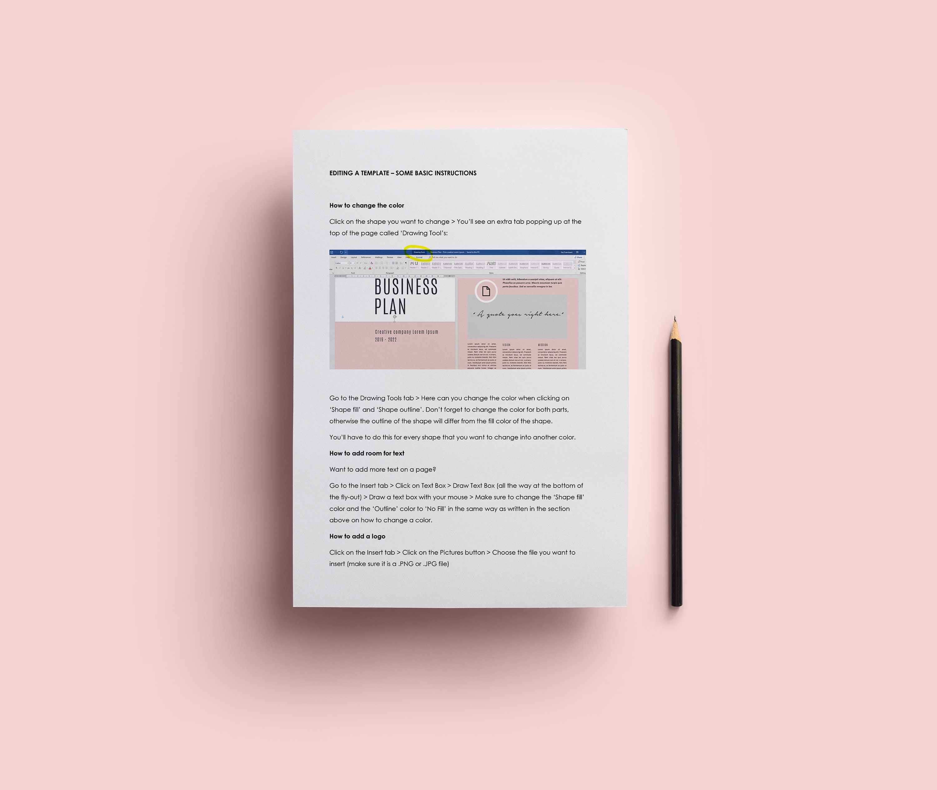 Basic Instructions How To Edit A Word Template Simple Etsy