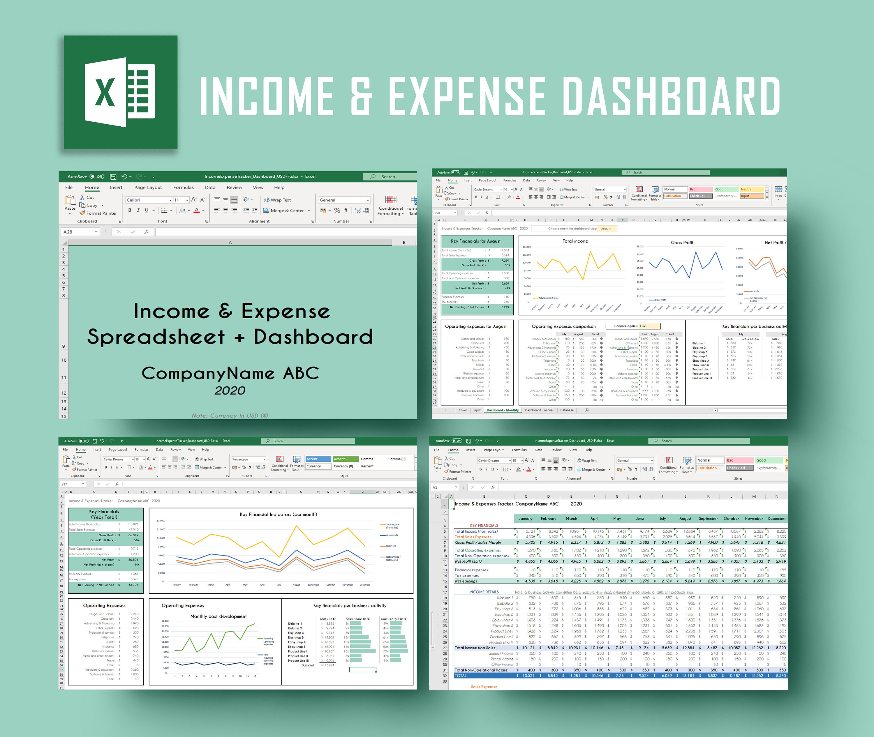 and Expense Dashboard Excel Spreadsheet and Dashboard Easy to