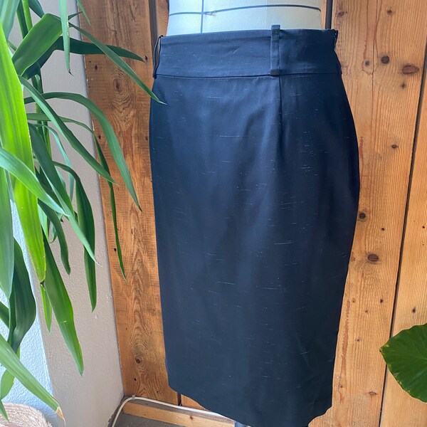 Valentino, vintage, Bleistiftrock, Pencil skirt, schwarzer Wildseidemix, Rock, elegant, Abendgaderobe, Midi, Knielang, mit Schlitz