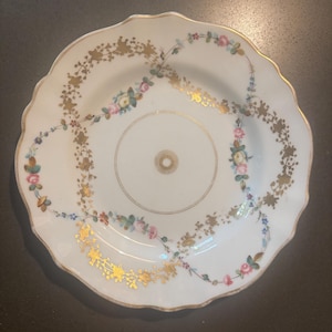 12 Porzellanteller mit Goldrand & Blumenranken – Vintage