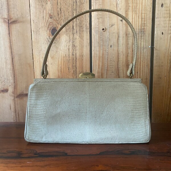 Original Vintage Straußen Leder Handtasche Cremebeige Damenhandtasche, Henkeltasche, Retro Chic