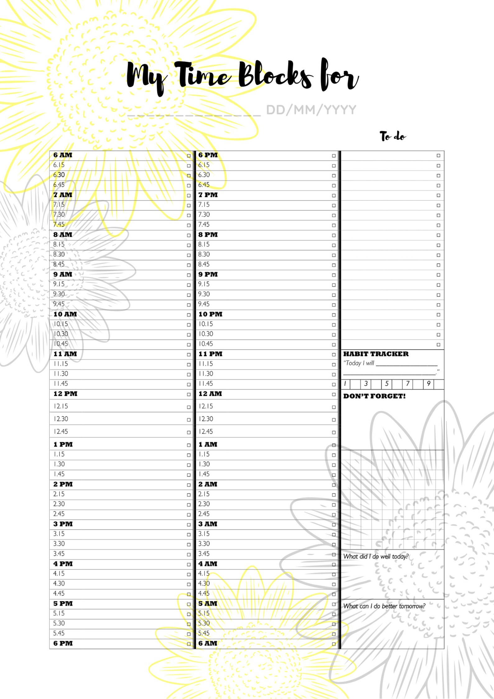 15 Minute Time Blocking Template 15 Minute Time Blocking Template