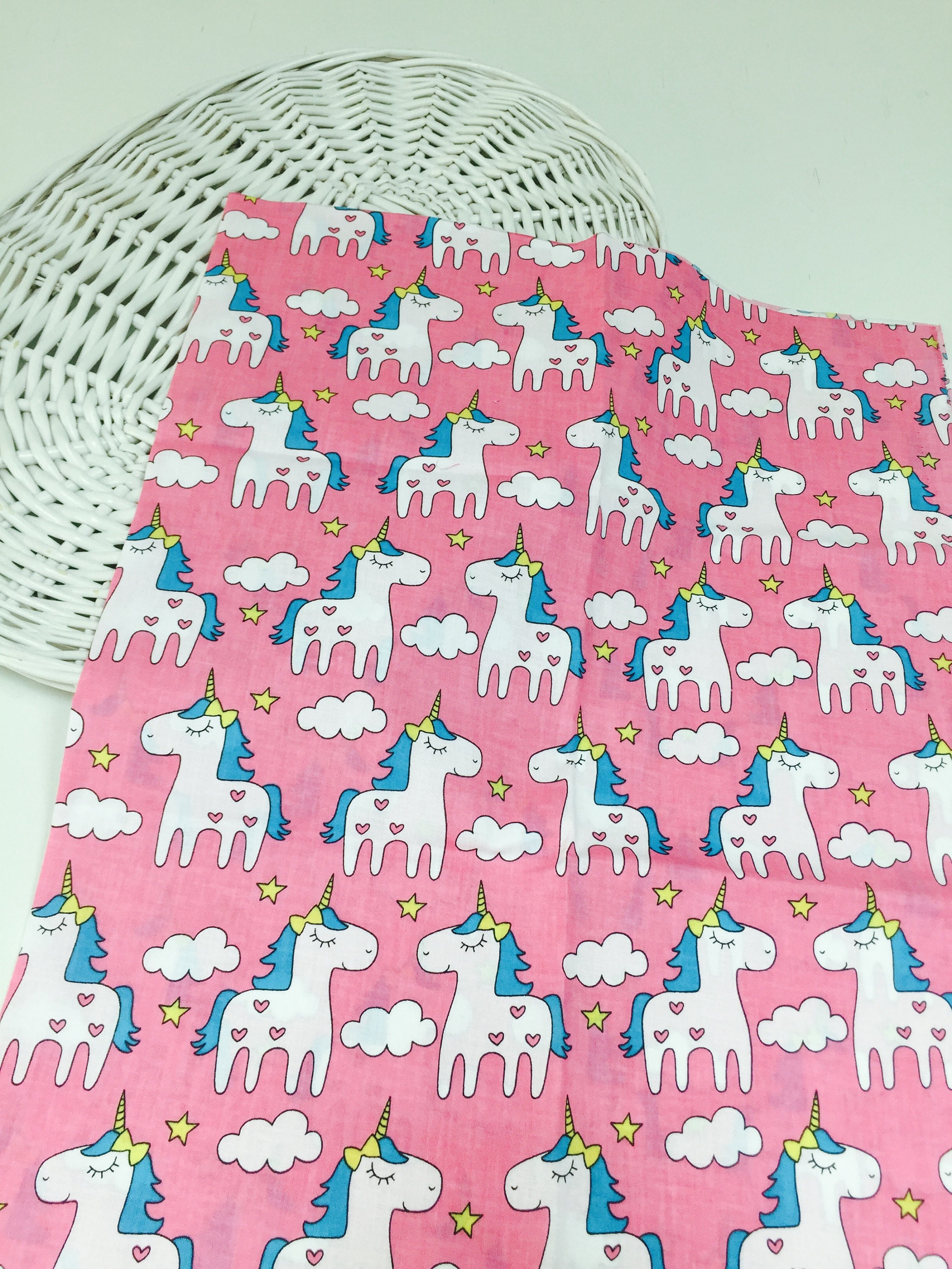 Unicorn Fabric by the Yard Cotton Fabric Kids Fabric Pink Etsy