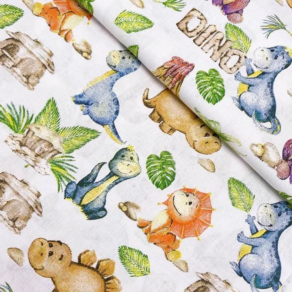 Dinosaur fabric by the yard Dinos cotton fabric nursery Etsy