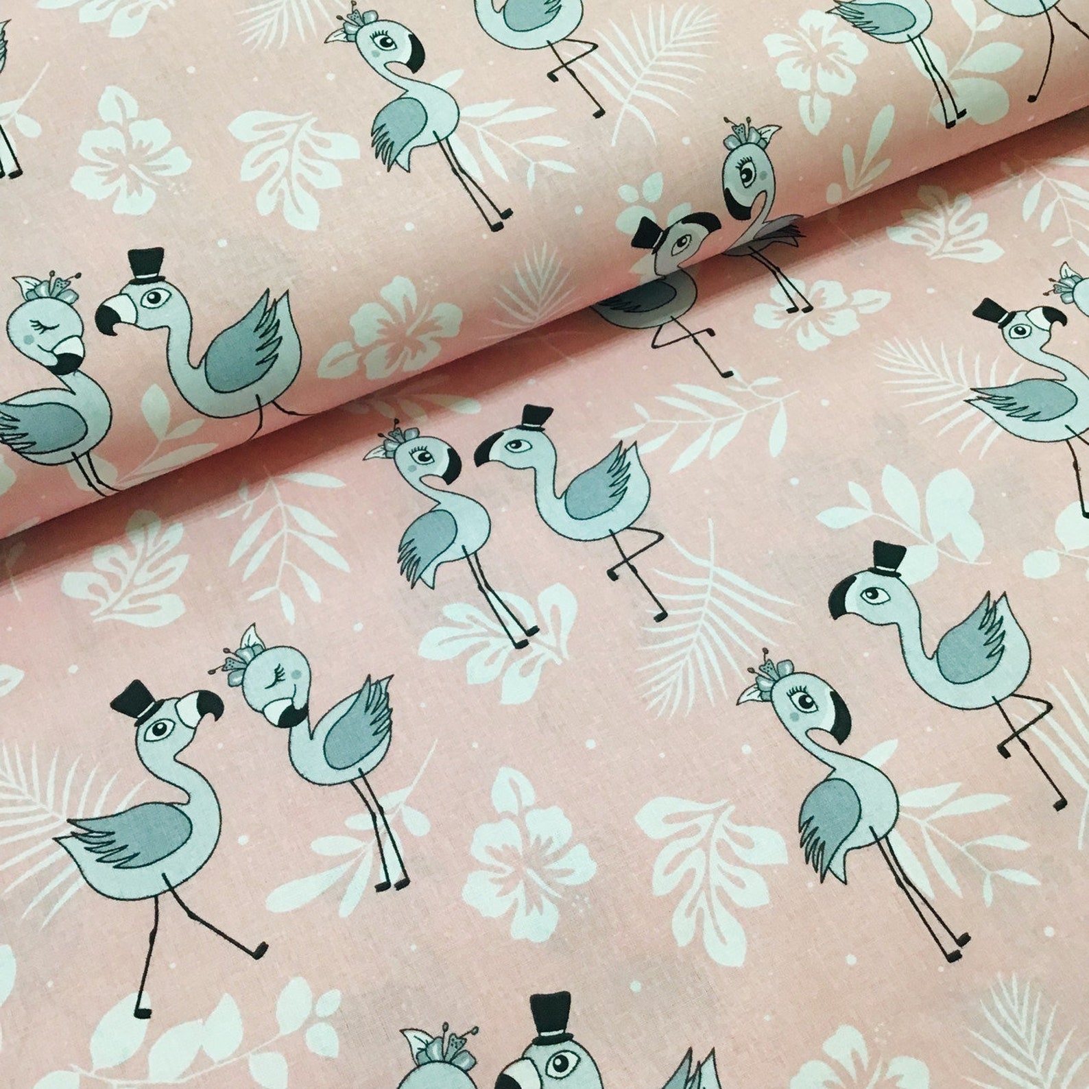 Flamingo cotton on peach fabric by the yard Organic cotton Etsy