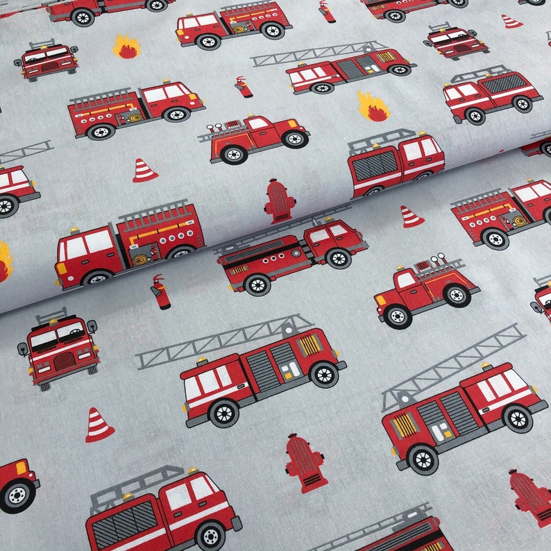 Fire trucks fabric by the yard Fire rescue vehicles cotton Etsy