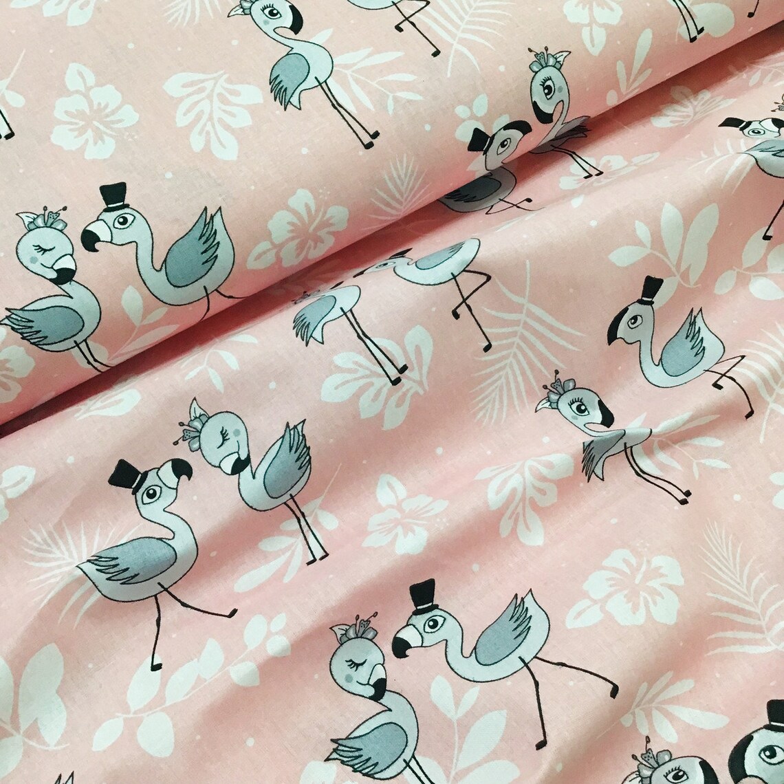 Flamingo cotton on peach fabric by the yard Organic cotton Etsy