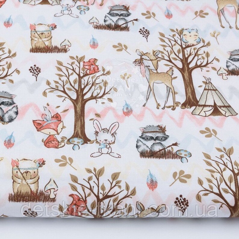 Woodland Cotton Fabric by the Yard Owl in Forest Ornament Etsy